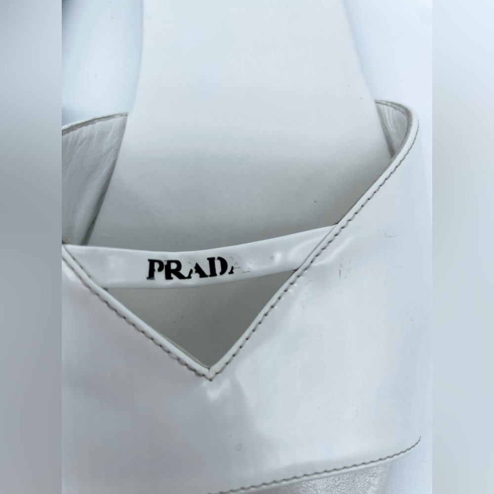 Prada White patent leather logo slide sandals EU 38.5 - Picture 3 of 13